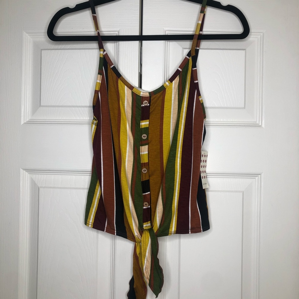 BRAND NEW Striped button up, tie front crop top